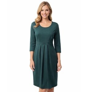 La Clef Dress M Green‎ Knee Length Pleated 3/4 Sleeve Professional Modest Modern